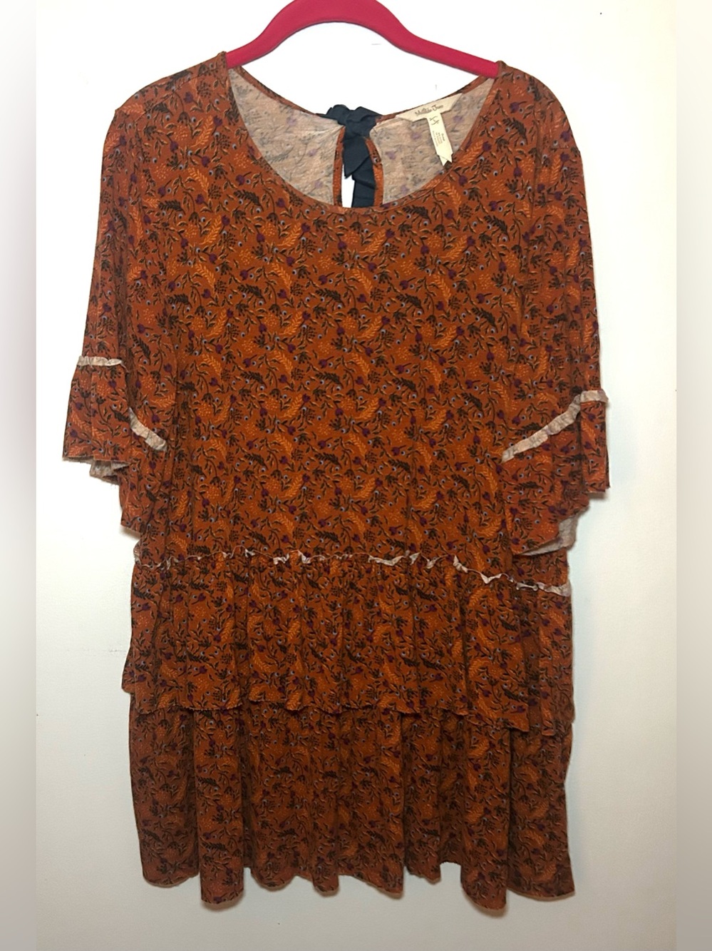 Matilda Jane Rust Orange Floral Top with Navy Tie